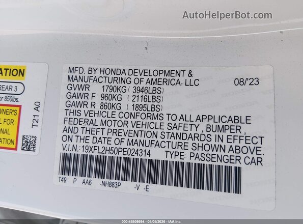19XFL2H50PE024314 2023 HONDA CIVIC Белый Вид подкапотного пространства
