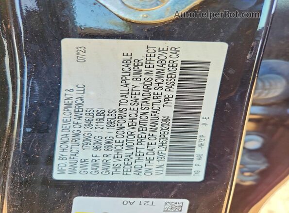 19XFL2H53PE020984 2023 HONDA CIVIC Black VIN კოდის სტიკერის ხედი