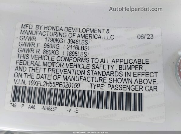 19XFL2H55PE020159 2023 HONDA CIVIC White Widok komory silnika