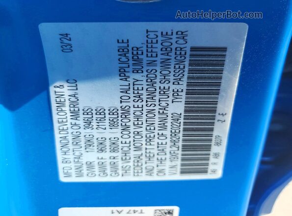 19XFL2H82RE022402 2024 HONDA CIVIC Blue Engine compartment view