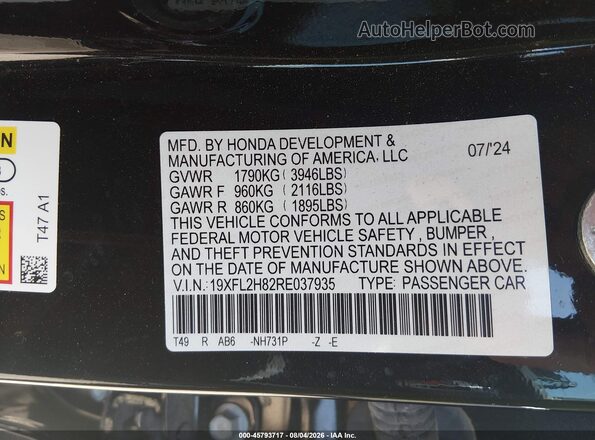 19XFL2H82RE037935 2024 HONDA CIVIC Черный Вид подкапотного пространства