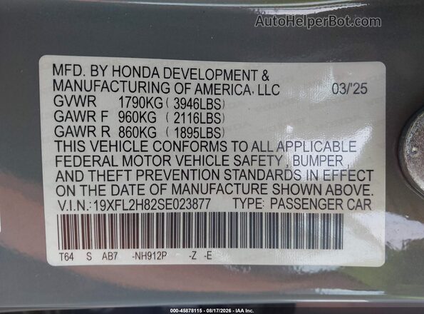 19XFL2H82SE023877 2025 HONDA CIVIC Gray Vista del compartimento del motor