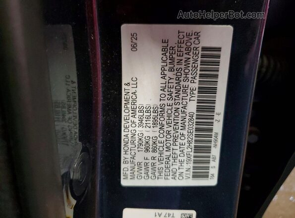 19XFL2H82SE032840 2025 HONDA CIVIC Gray VIN კოდის სტიკერის ხედი