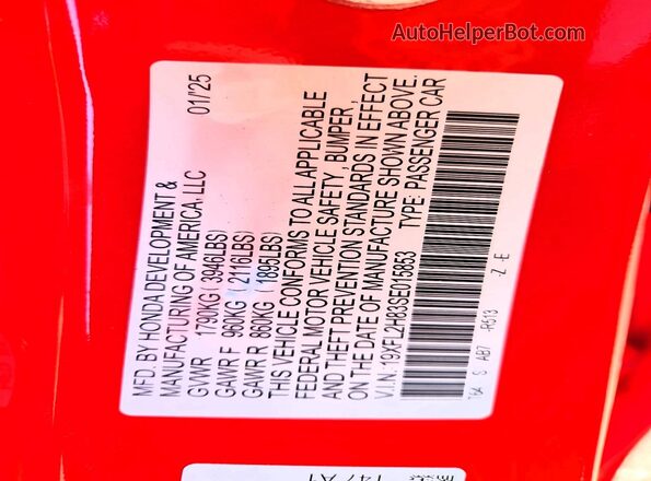 19XFL2H83SE015853 2025 HONDA CIVIC Red ძრავის განყოფილების ხედი