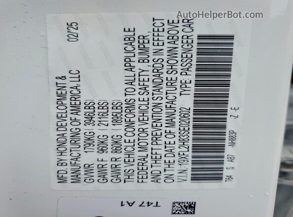 19XFL2H83SE020602 2025 HONDA CIVIC White Շարժիչի բաժամունքի տեսք