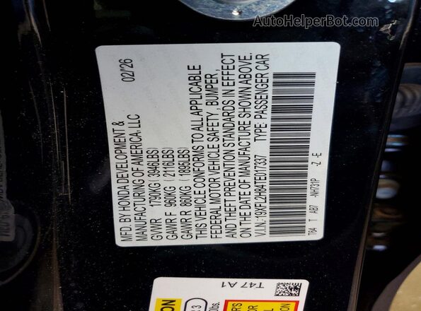 19XFL2H84TE017337 2026 HONDA CIVIC Черный Вид наклейки с VIN-кодом