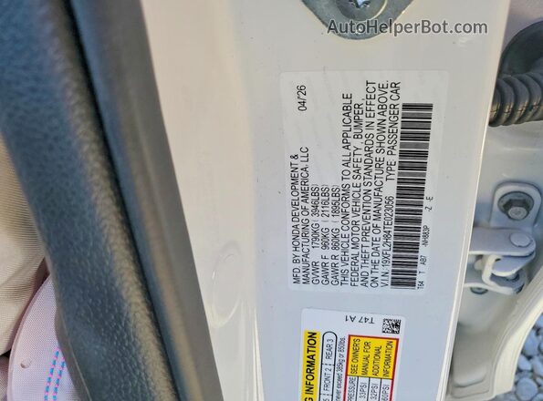 19XFL2H84TE023056 2026 HONDA CIVIC White Engine compartment view