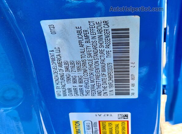 19XFL2H85PE020379 2023 HONDA CIVIC Blue ძრავის განყოფილების ხედი