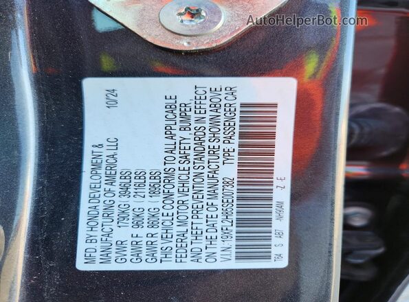 19XFL2H85SE007382 2025 HONDA CIVIC Угольный Вид наклейки с VIN-кодом