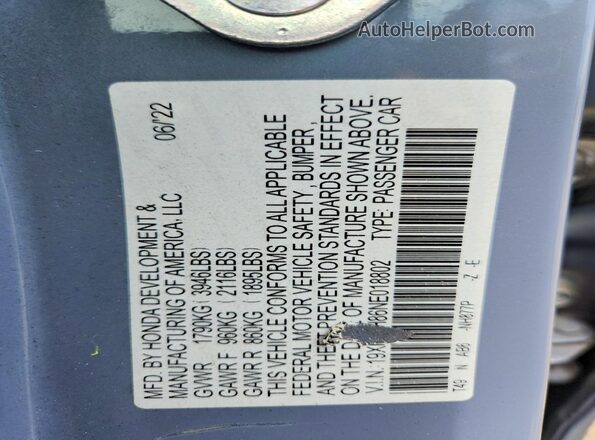 19XFL2H86NE018802 2022 HONDA CIVIC Синий Вид подкапотного пространства