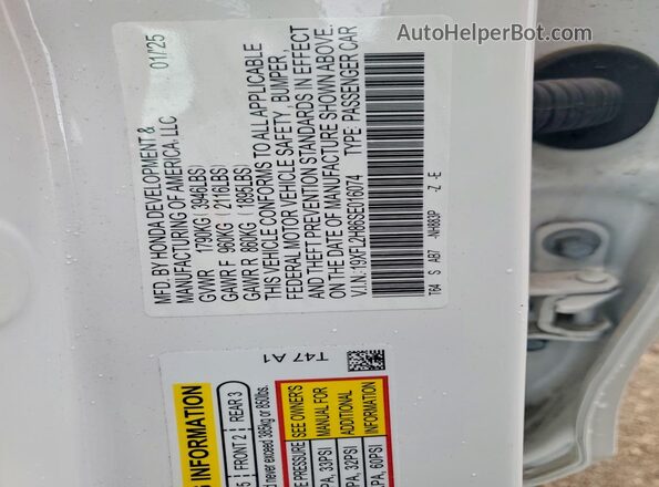 19XFL2H86SE016074 2025 HONDA CIVIC White Вид наклейки з VIN-кодом
