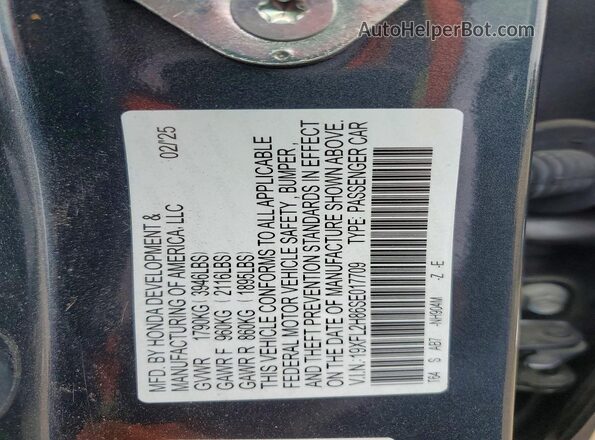 19XFL2H86SE017709 2025 HONDA CIVIC Blue Vista de la etiqueta del VIN