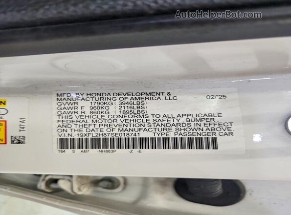 19XFL2H87SE018741 2025 HONDA CIVIC Белый Вид подкапотного пространства