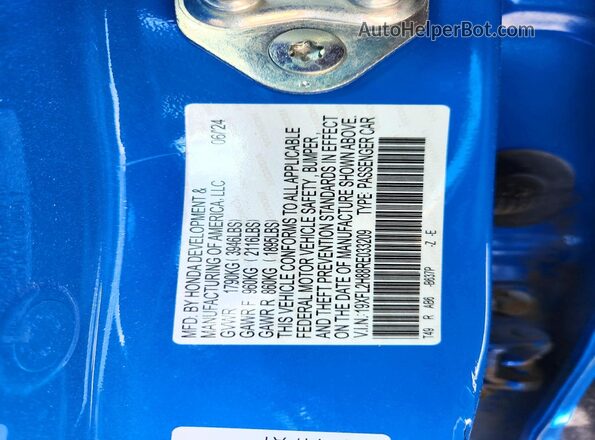 19XFL2H88RE033209 2024 HONDA CIVIC Blue ძრავის განყოფილების ხედი