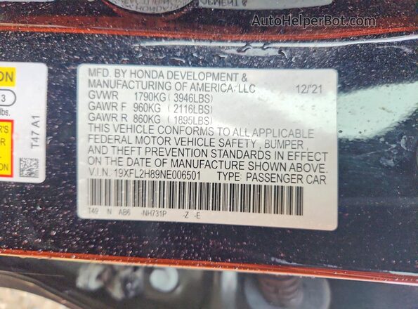 19XFL2H89NE006501 2022 HONDA CIVIC Black Engine compartment view