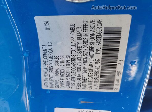 19XFL2H8XRE017562 2024 HONDA CIVIC Blue Vista del compartimento del motor