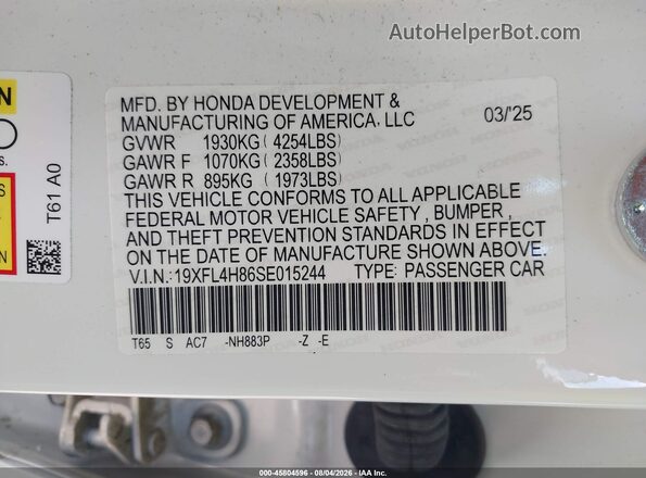 19XFL4H86SE015244 2025 HONDA CIVIC Белый Вид подкапотного пространства