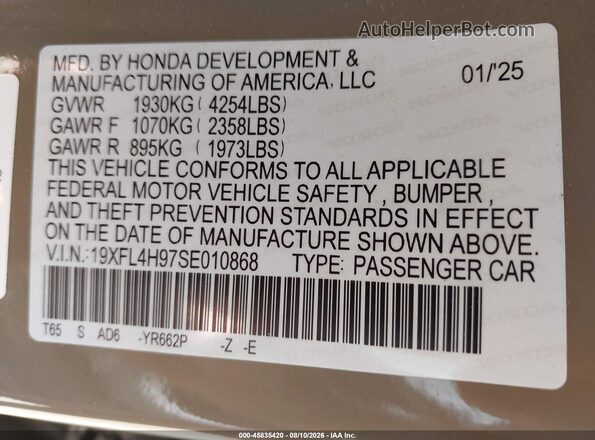 19XFL4H97SE010868 2025 HONDA CIVIC Beige Vista del compartimento del motor