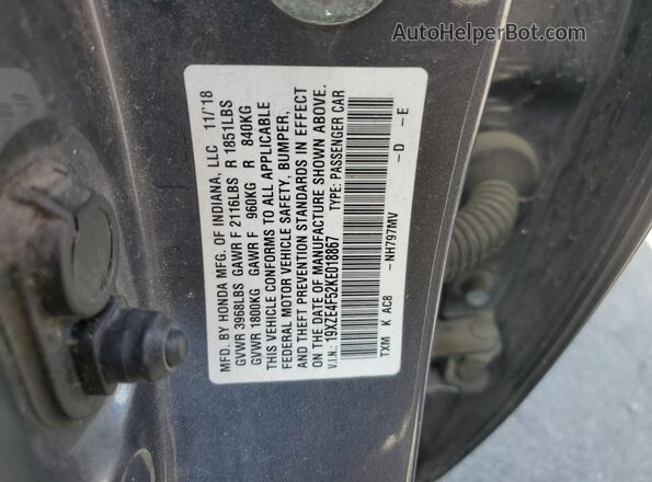 19XZE4F52KE018867 2019 HONDA INSIGHT Gray ძრავის განყოფილების ხედი