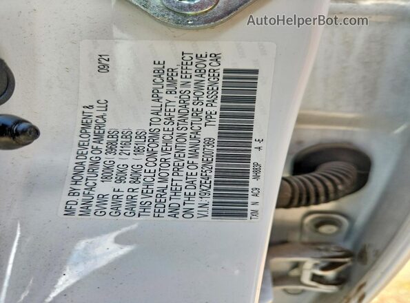 19XZE4F52NE007369 2022 HONDA INSIGHT White Вид наклейки з VIN-кодом