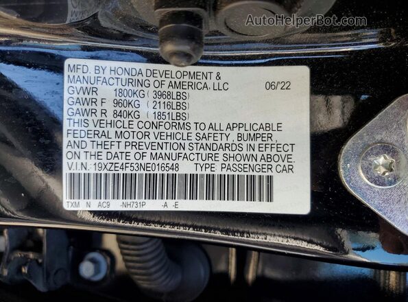 19XZE4F53NE016548 2022 HONDA INSIGHT Black Engine compartment view