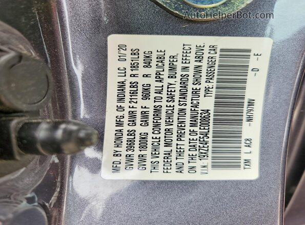 19XZE4F54LE008634 2020 HONDA INSIGHT Gray Widok komory silnika