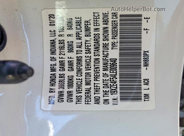 19XZE4F54LE009640 2020 HONDA INSIGHT White Engine compartment view
