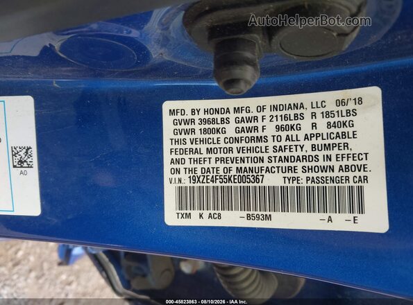 19XZE4F55KE005367 2019 HONDA INSIGHT Blue Вид підкапотного простору