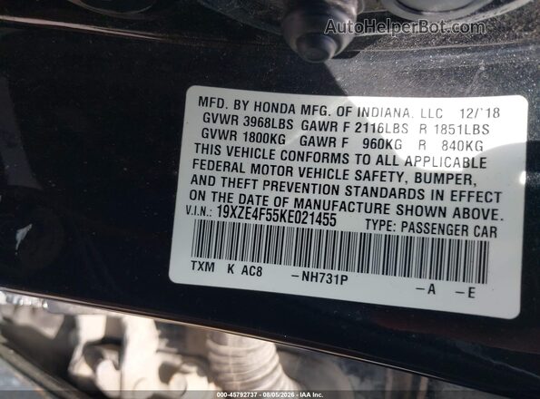 19XZE4F55KE021455 2019 HONDA INSIGHT Black Engine compartment view