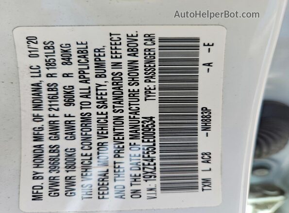 19XZE4F55LE009534 2020 HONDA INSIGHT White Widok komory silnika