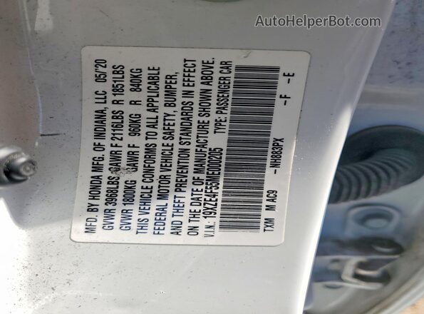 19XZE4F55ME000205 2021 HONDA INSIGHT White Widok naklejki z numerem VIN