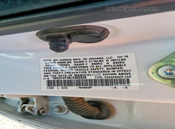 19XZE4F58LE005526 2020 HONDA INSIGHT White Շարժիչի բաժամունքի տեսք