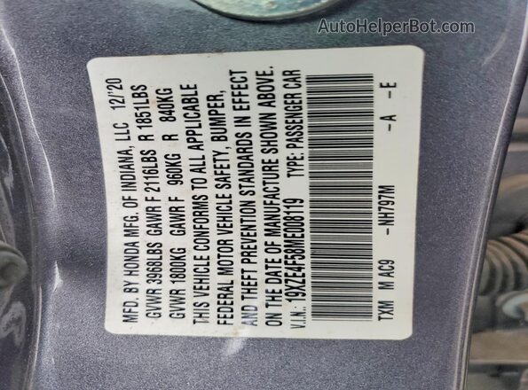 19XZE4F58ME008119 2021 HONDA INSIGHT Charcoal Widok komory silnika