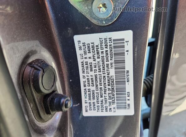 19XZE4F59KE034371 2019 HONDA INSIGHT Gray Engine compartment view