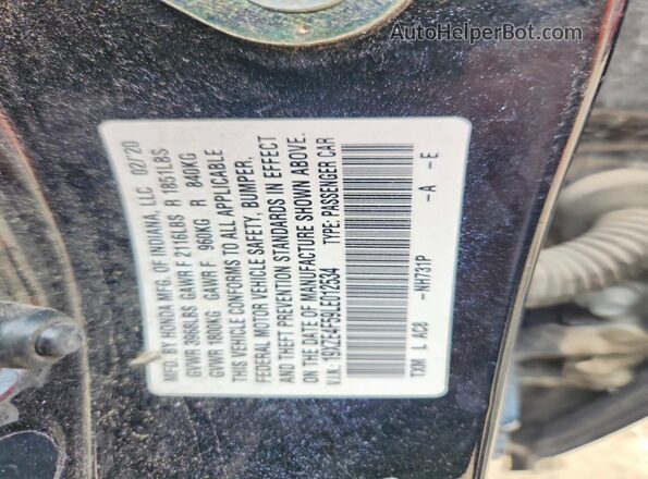 19XZE4F59LE012534 2020 HONDA INSIGHT Black Вид наклейки з VIN-кодом