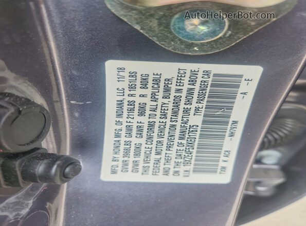 19XZE4F5XKE017675 2019 HONDA INSIGHT Серый Вид подкапотного пространства