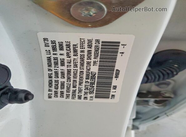 19XZE4F90LE009427 2020 HONDA INSIGHT White Vista de la etiqueta del VIN
