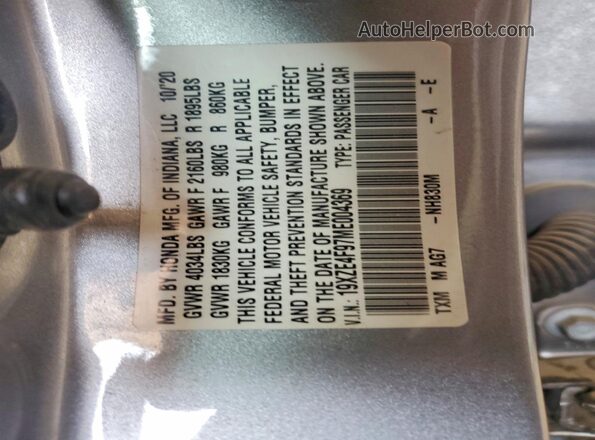 19XZE4F97ME004369 2021 HONDA INSIGHT Silver Widok naklejki z numerem VIN