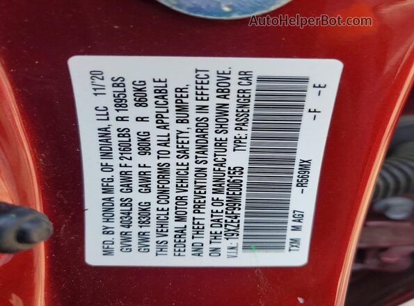 19XZE4F99ME006155 2021 HONDA INSIGHT Red VIN կոդի պիտակի տեսք