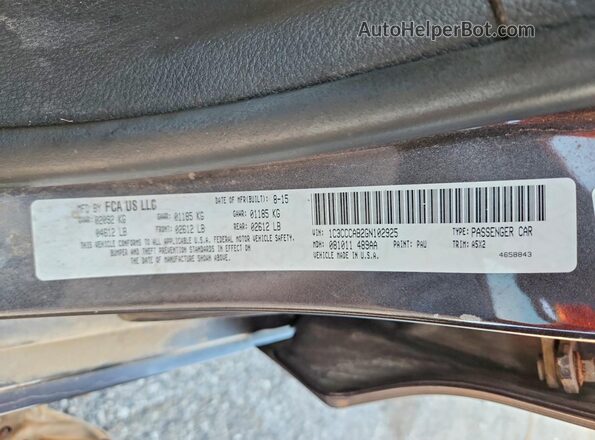1C3CCCAB2GN102925 2016 CHRYSLER 200 Gray Vista de la etiqueta del VIN