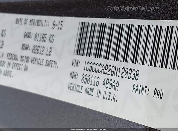 1C3CCCAB2GN120938 2016 CHRYSLER 200 Gray Vista del compartimento del motor