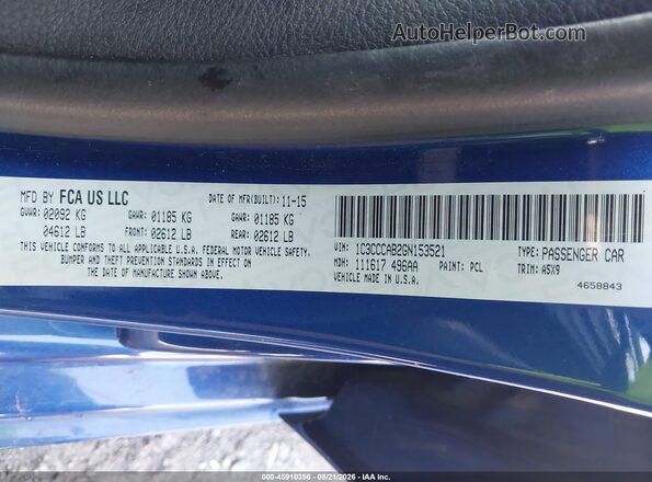 1C3CCCAB2GN153521 2016 CHRYSLER 200 Blue ძრავის განყოფილების ხედი