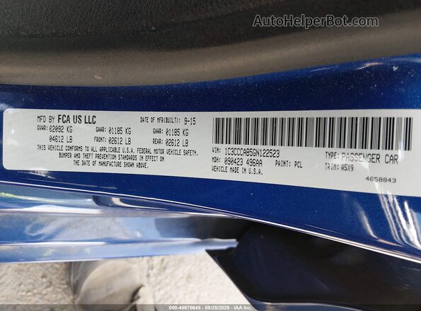 1C3CCCAB5GN122523 2016 CHRYSLER 200 Blue Vista del compartimento del motor