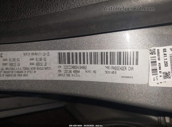 1C3CCCAB6GN164862 2016 CHRYSLER 200 Gray Vista del compartimento del motor