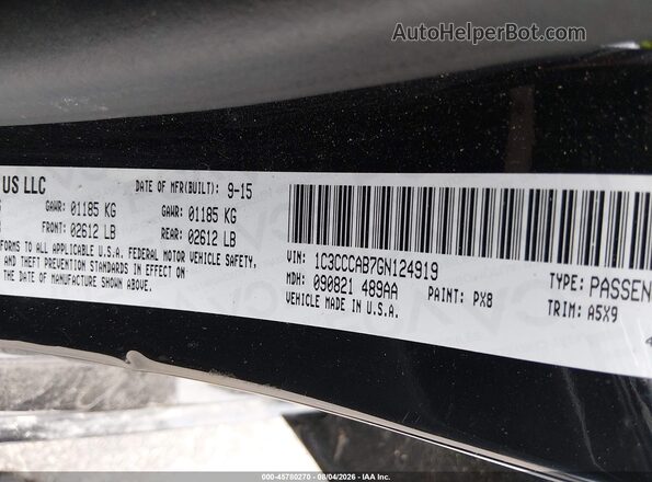 1C3CCCAB7GN124919 2016 CHRYSLER 200 Черный Вид подкапотного пространства