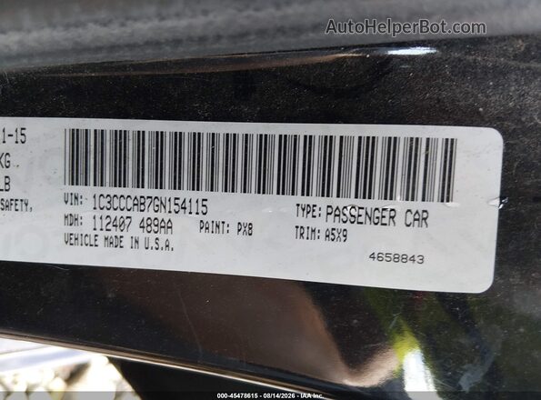 1C3CCCAB7GN154115 2016 CHRYSLER 200 Black Vista del compartimento del motor