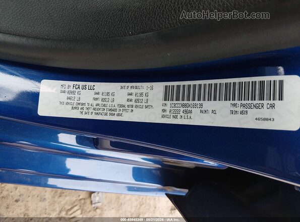 1C3CCCAB8GN169139 2016 CHRYSLER 200 Blue Vista del compartimento del motor