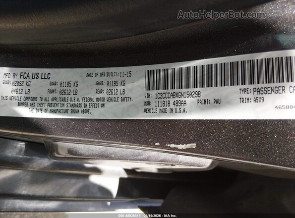 1C3CCCABXGN150298 2016 CHRYSLER 200 Gray Engine compartment view