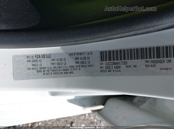 1C3CCCBB0GN117325 2016 CHRYSLER 200 Белый Вид подкапотного пространства