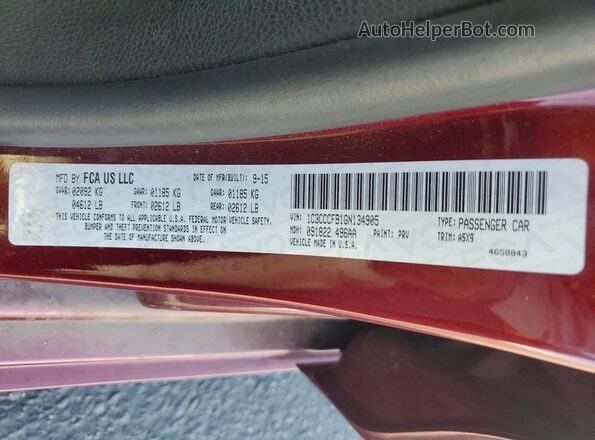 1C3CCCFB1GN134905 2016 CHRYSLER 200 Бордовый Вид наклейки с VIN-кодом